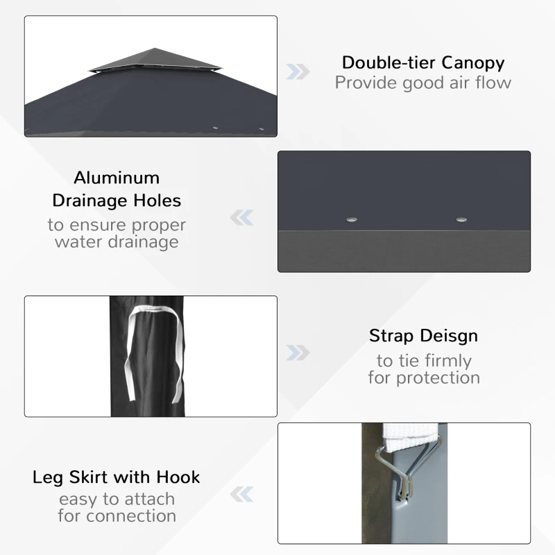 Best 4 x 4m Pop-up Gazebo Double Roof Canopy Tent with UV Proof, Roller Bag & 3-Level Height Adjustable Outdoor Party, Steel Frame, Grey - Image 7