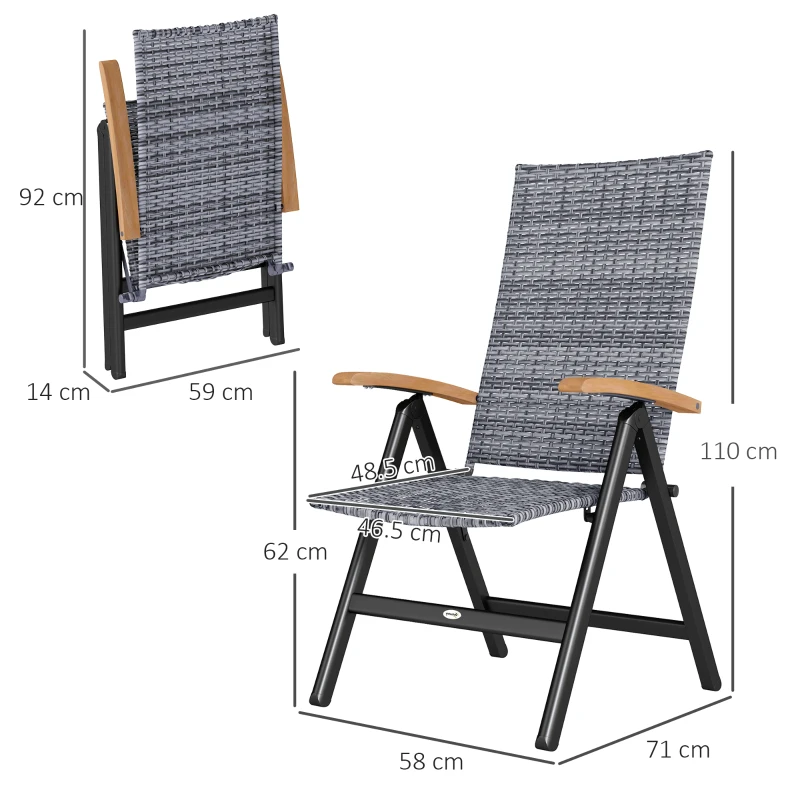 Best 2 Pieces Outdoor Foldable Dining Chair with Armrests, High Backrest, for Garden, Camping, Balcony, Light Grey - Image 3