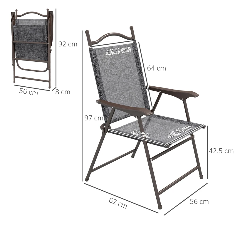 Best Set of Two Folding Garden Chairs, with Fabric Mesh Seats - Grey - Image 3