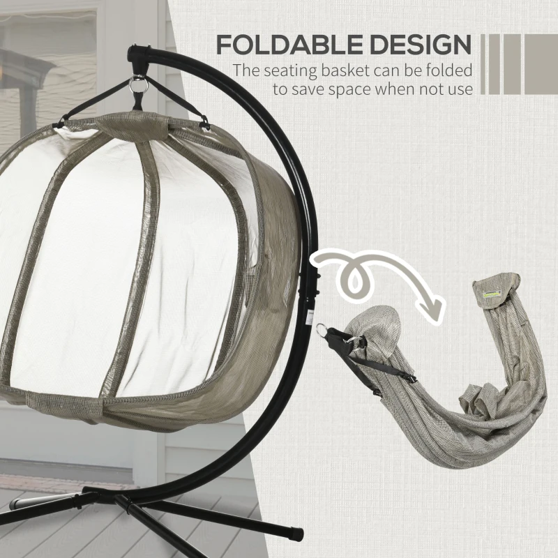 Best Double Hanging Egg Chair 2 Seaters Texteline Swing Hammock Chair with Stand, Cushion and Folding Design, for Indoor and Outdoor, Brown - Image 6