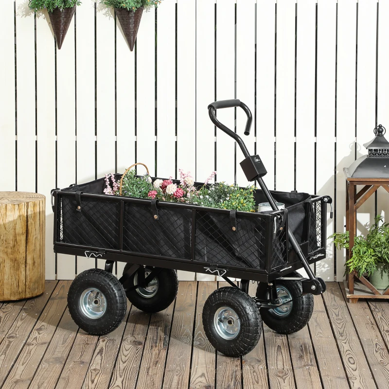 Best 114L Steel Frame Garden Cart Trolley - Black - Image 2