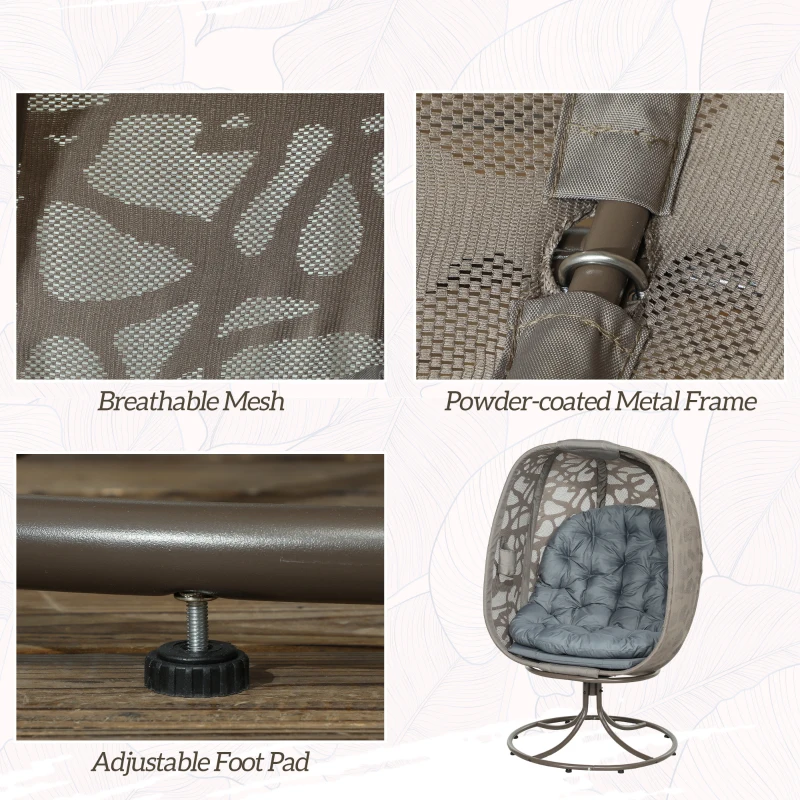 Best Swivel Egg Chair with Cushions, Foldable Basket Seat and Metal Frame, Indoor Outdoor Lounge Chair for Balcony, Patio and Living Room, Grey - Image 7