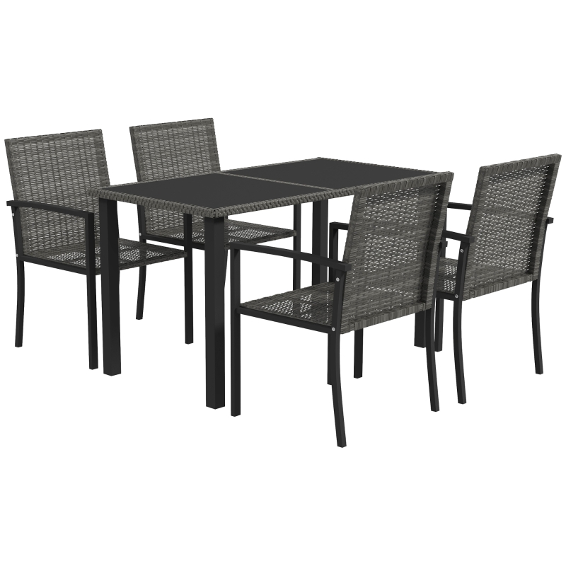 Best Outdoor Dining Set 5 Pieces Patio Conservatory with Tempered Glass Tabletop,4 Dining Chairs - Grey - Image 11