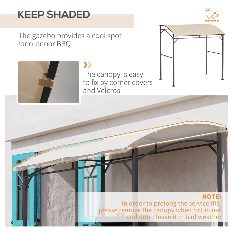 Best 2.2 x 1.5 m BBQ Grill Gazebo Tent, Garden Grill with Metal Frame, Curved Canopy and 10 Hooks, Outdoor Sun Shade, Beige - Image 4