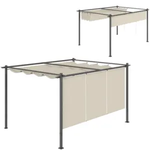 Best 3 x 4m Metal Pergola with Retractable Roof and Roller Shade, Wall-Mounted or Free Standing Garden Gazebo Canopy Pergola Kit, UPF30+ Outdoor Sun Shade Shelter, Beige