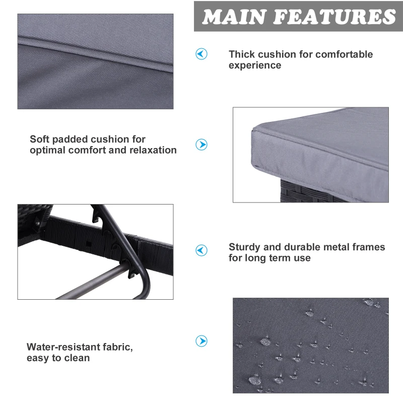 Best 2 Seater Rattan Lounger Adjustable Double Chaise Chair Loveseat w/ Cushion Black - Image 4