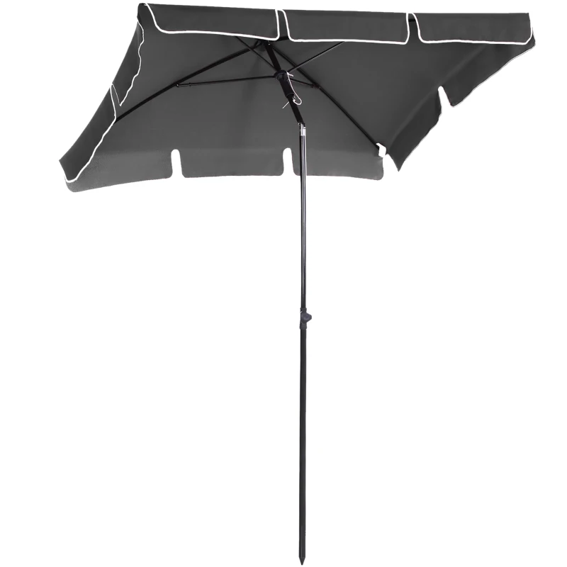 Best Garden Parasol Umbrella, Outdoor Market Table Umbrella with Ruffles & Aluminium Pole, Rectangular Tilting Parasol Sun Shade Canopy, 2 x 1.3m, Grey