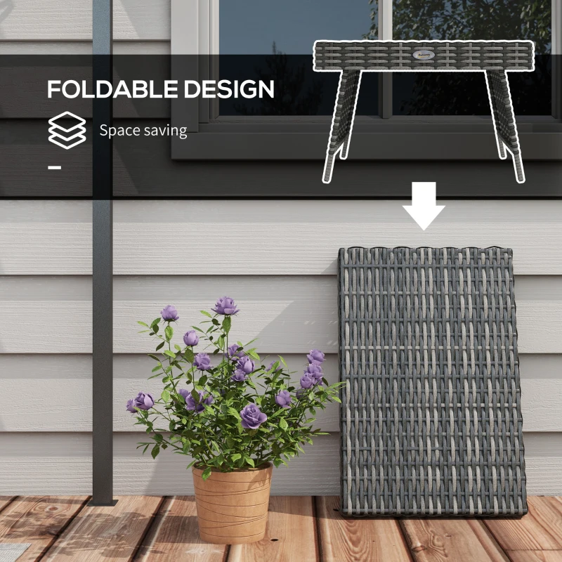 Best Foldable Outdoor Side Table, Rattan Garden Coffee Table with Steel Frame, Space Saving Bistro Garden Furniture for Patio, Balcony, 60 x 41 x 41 cm, Mixed Grey - Image 6