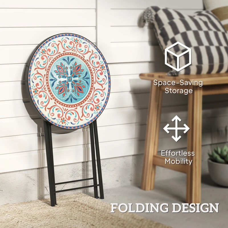 Best Mosaic Outdoor Garden Table, 35.5cm Round Folding Coffee Table with Metal Frame for Balcony Terrace, Multicolour - Image 5