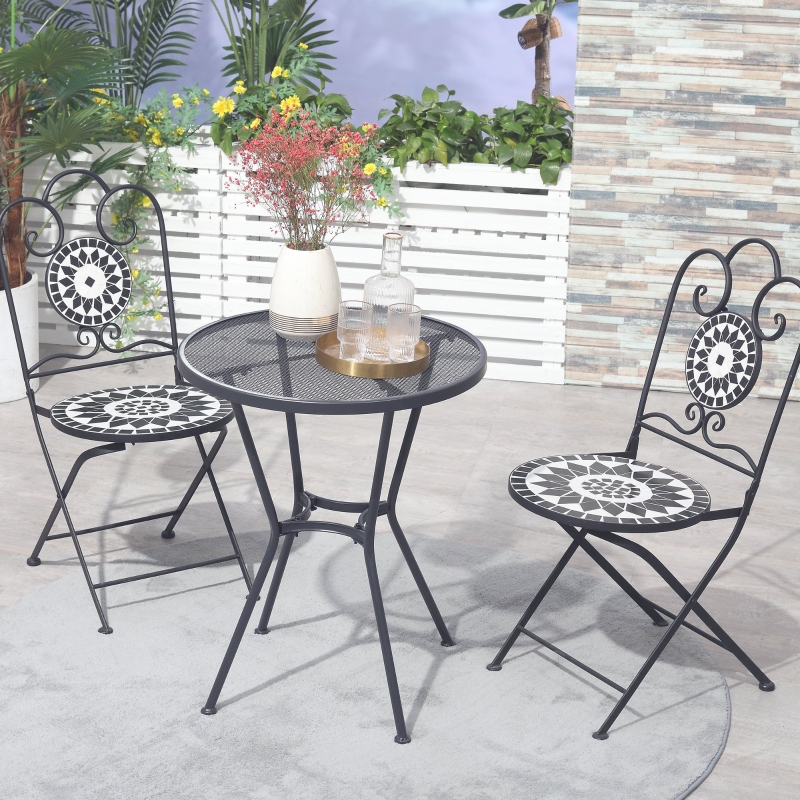 Best 60cm Round Garden Dining Table Metal Outside Bistro Table with Mesh Tabletop for Garden Balcony Deck, Dark grey - Image 10