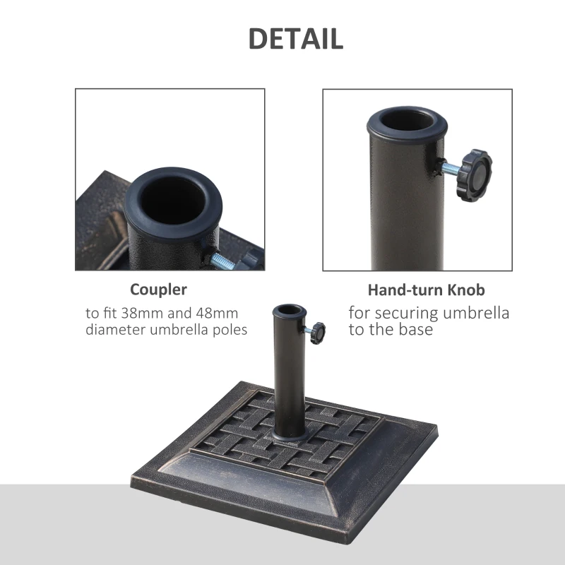 Best 9kg Square Garden Parasol Base Holder Resin Outdoor Market Umbrella Stand with Adjustable Coupler, Bronze - Image 5