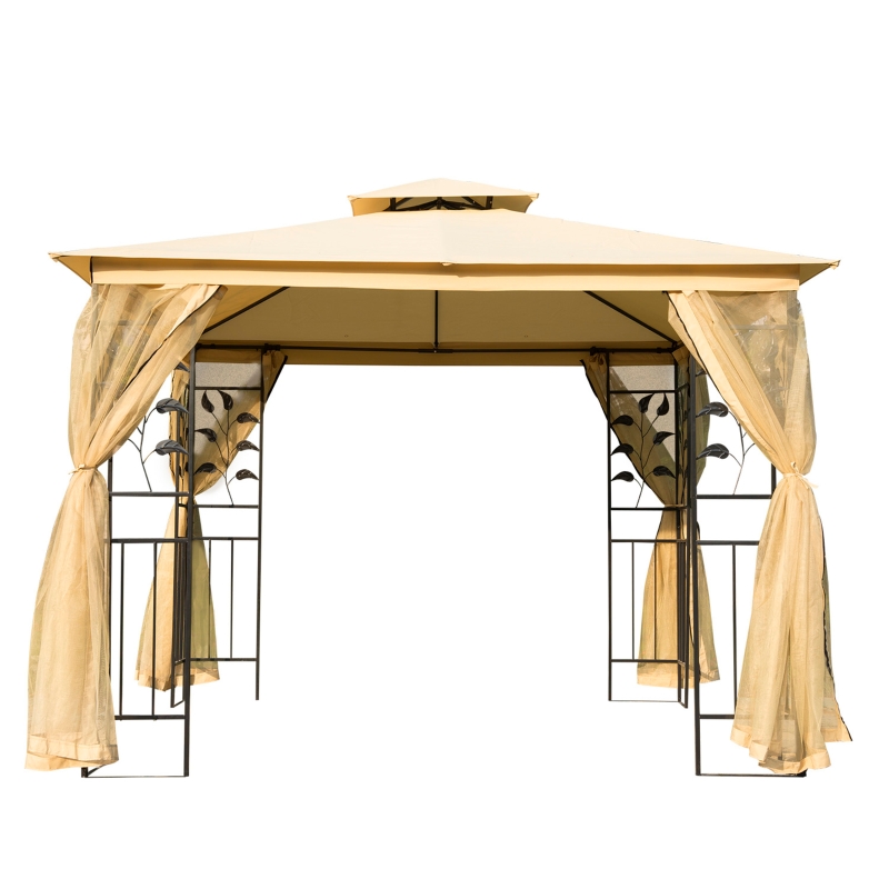 Best 3(m) x 3(m) Garden Gazebo, Double Roof Outdoor Gazebo Canopy Shelter with Netting, Solid Steel Frame, for Garden, Lawn and Deck, Beige - Image 11