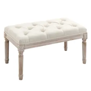 Best 80cm End of Bed Bench, Window Seat, Tufted Bench for Bedroom, Hallway, Living Room, Cream White