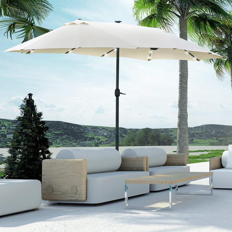 Best 4.4m Double-Sided Sun Umbrella Patio Parasol LED Solar Lights Cream White - Image 10
