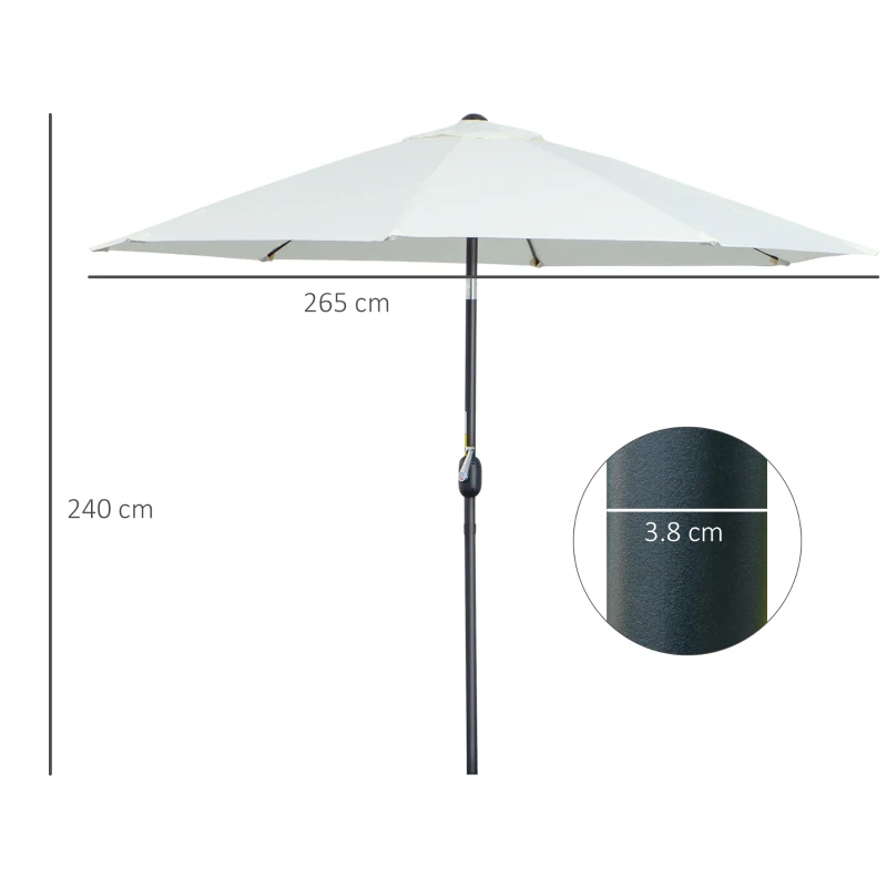 Best 2.7M Garden Parasol Umbrella with Glass Fibre Ribs and Aluminium Frame, Tilting Sun Shade Shelter Canopy, Cream White - Image 3