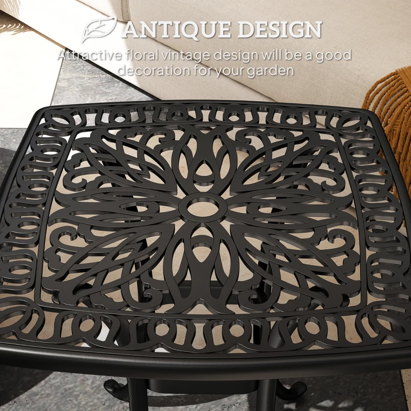 Best Outdoor Garden Table with 38mm Dia. Umbrella Hole, Cast Aluminium Patio End Table with Anti-slip Foot Pads for Garden, Patio, Balcony, 54 x 54cm, Black - Image 4