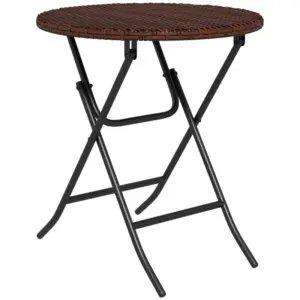 Best Foldable PE Rattan Outdoor Coffee Table, Metal Frame Wicker Round Side Table, Coffee Table Side Table for Lawn, Garden, Mixed Brown