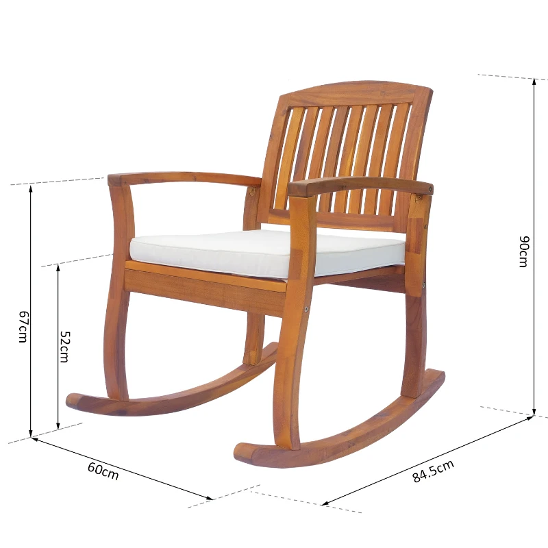 Best Garden Acacia Wood Rocking Chair Deck Indoor Outdoor Porch Seat Rocker with Cushion - Image 3