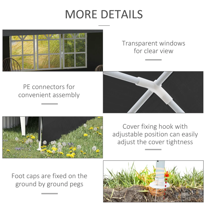 Best 6 x 3 m Party Tent Gazebo Marquee Outdoor Patio Canopy Shelter with Windows and Side Panels Dark Grey - Image 5