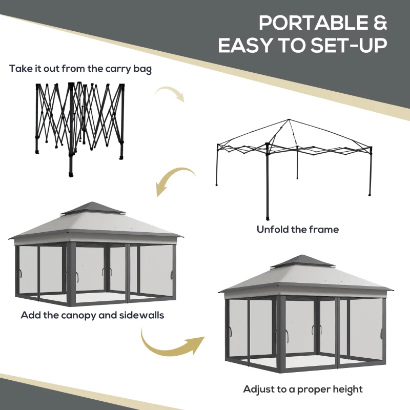 Best 3 x 3(m) Pop Up Gazebo, Height Adjustable Instant Event Shelter with Netting and Carrying Bag, Grey - Image 4