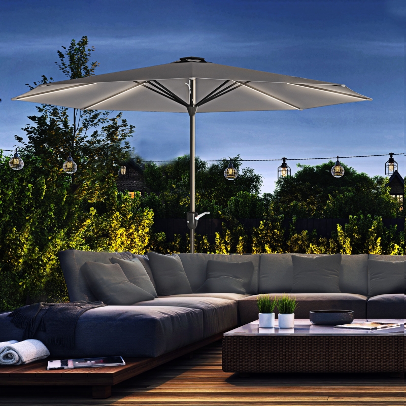 Best 2.65m Garden Parasol, with LED Lights - Dark Grey - Image 10