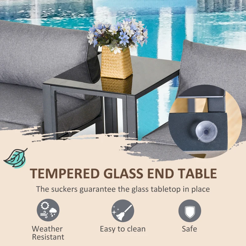 Best 5 Piece Garden Aluminium Conversation Sofa Set Patio Furniture Set Outdoor 2 Sofas 2 Footstools End Table with Cushions - Image 6