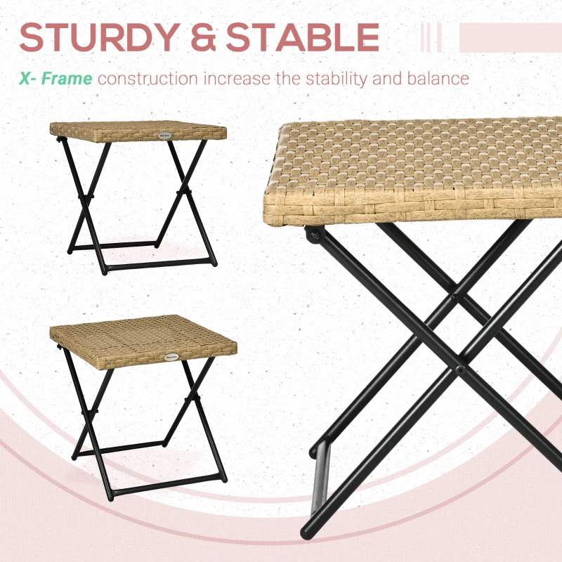 Best Garden Small Folding Square Rattan Coffee Table Bistro Balcony Outdoor Wicker Weave Side Table 40Hx40Lx40Wcm, Natural - Image 6