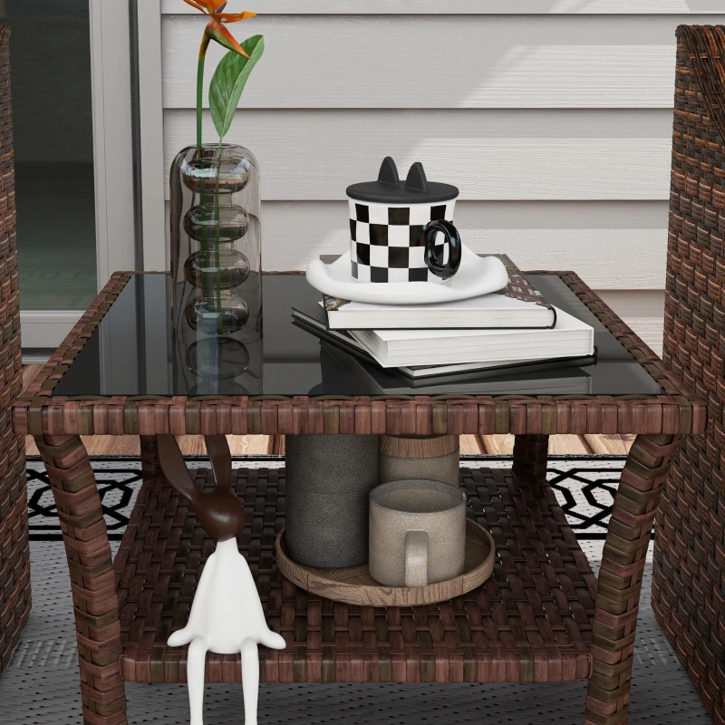 Best Two-tier PE Rattan Square Coffee Table - Brown - Image 8