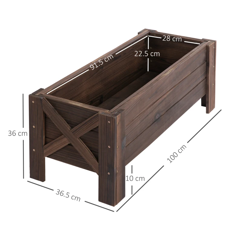 Best 58L Garden Raised Bed Planter Grow Containers for Outdoor Patio Plant Flower Vegetable Pot Fir Wood, 100 x 36.5 x 36 cm, Carbonized Colour - Image 3