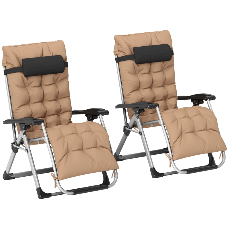Best 2 Piece Reclining Zero Gravity Sun Loungers with Cushions, Khaki
