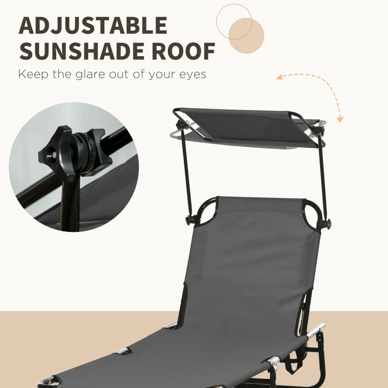 Best Set of Two Folding Sun Loungers, with Adjustable Backs and Sun Canopies - Grey - Image 5