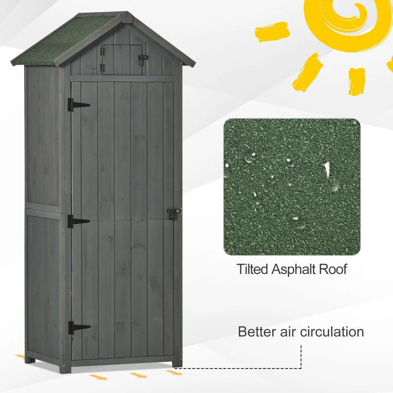 Best Wooden Garden Shed, Utility Outdoor Small Shed with Lockable Double Doors, Shelves and Roof Hatch, Grey - Image 5