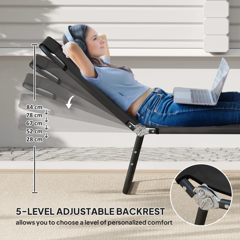 Best Garden Sun Lounger, with Five-Position Back - Black - Image 4