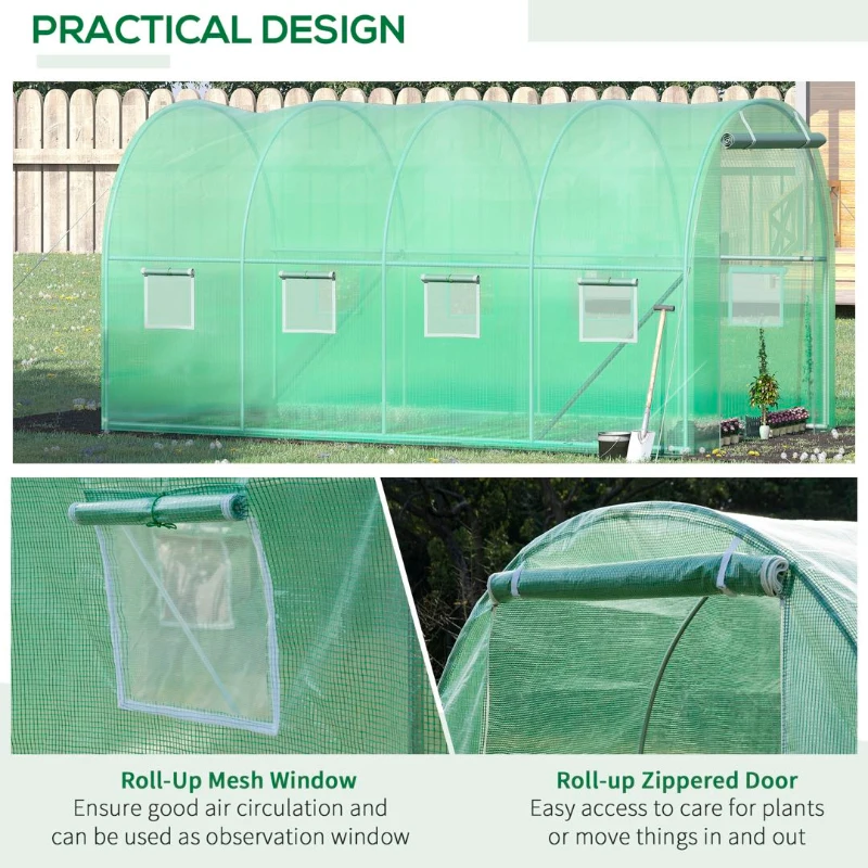 Best Walk-in Polytunnel Greenhouse, Outdoor Garden Tunnel Greenhouse Tent with Zipped Roll-Up Door and 8 Mesh Windows, 4 x 2M - Image 6
