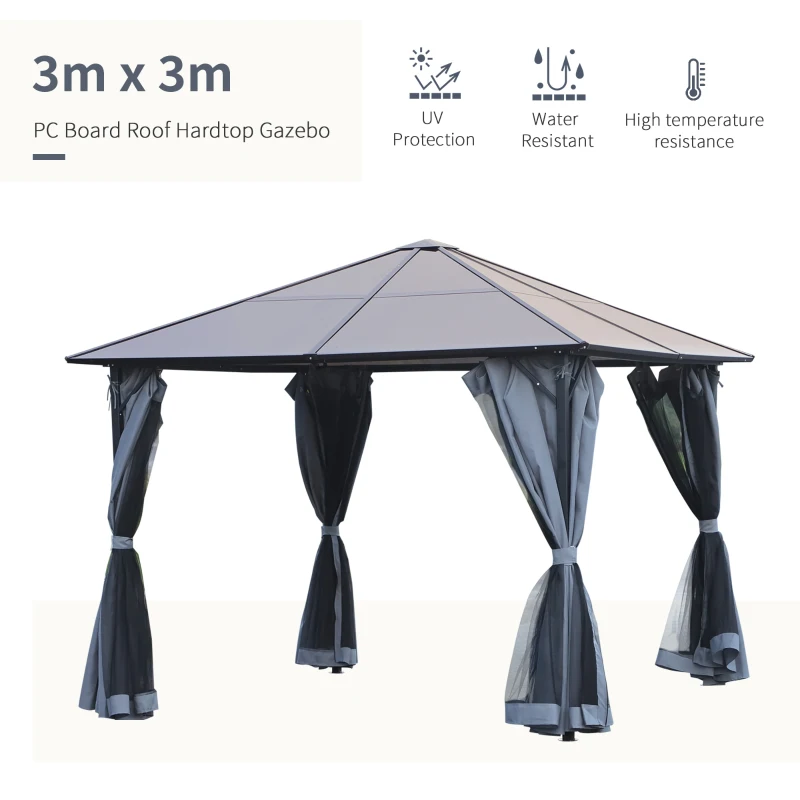 Best 3m x 3m Hardtop Metal Frame Mesh Draped Gazebo Black - Image 4