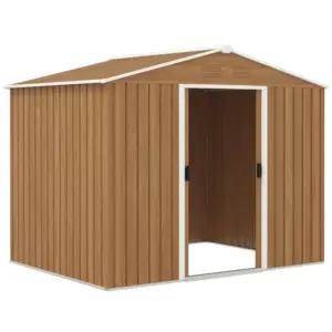 Best 8 x 6ft Galvanised Steel Shed, with Double Door - Brown