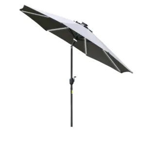 Best 2.7m Garden Parasol Sun Umbrella w/ LED Solar Light Angled Canopy Grey