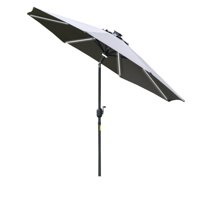 Best 2.7m Garden Parasol Sun Umbrella w/ LED Solar Light Angled Canopy Grey