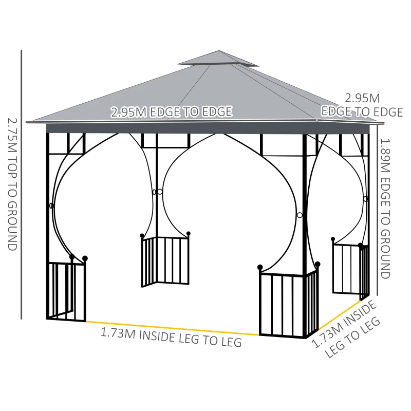 Best 3 x 3(m) Garden Gazebo Patio Party Tent Shelter Outdoor Canopy Double Tier Sun Shade Metal Frame Netting, Light Grey - Image 3