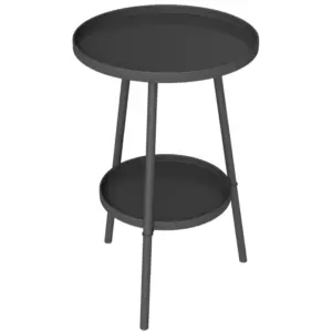 Best Round Garden Table, 2-Tier Small Side Table, Metal Patio Table Coffee Table Dining Table for Porch Deck Balcony, Black