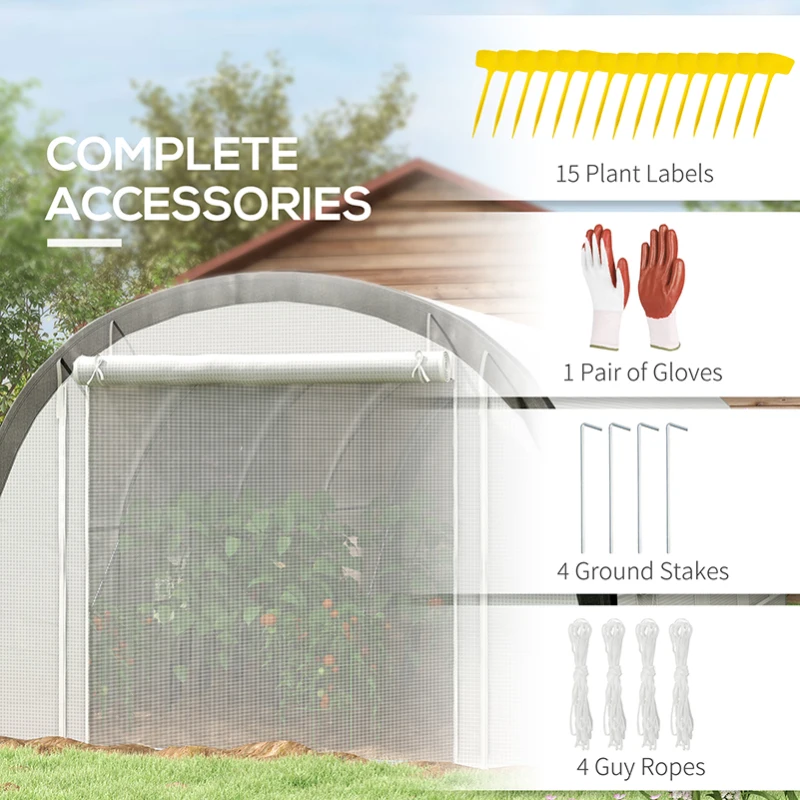 Best 6 x 3(m) Polytunnel Greenhouse with Upgraded Structure, Mesh Door and Windows, 15 Plant Labels, White - Image 8