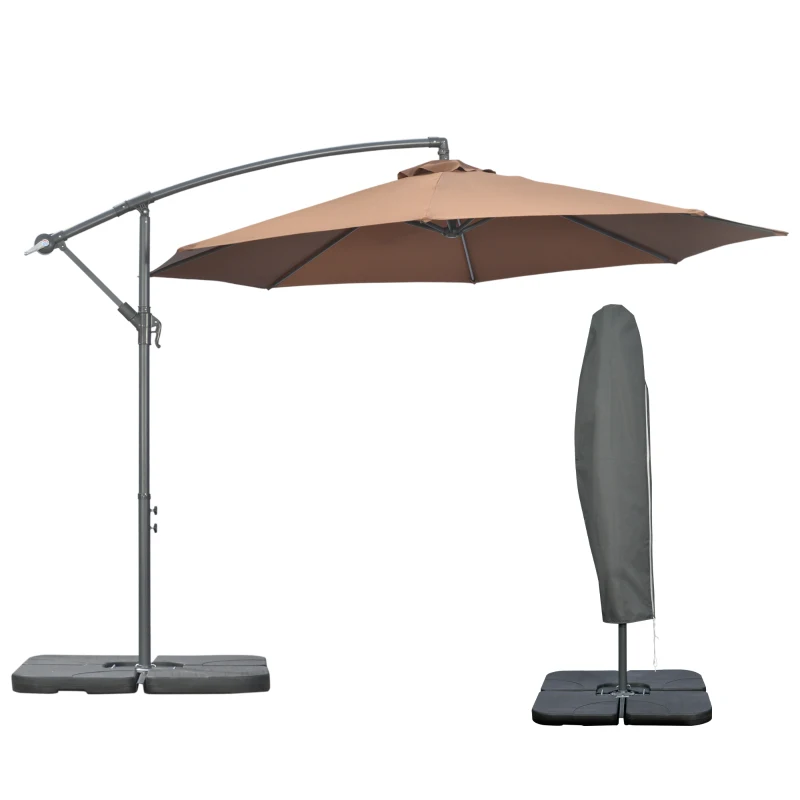 Best 3(m) Garden Banana Parasol Cantilever Umbrella with Crank Handle, Cross Base, Weights and Cover for Outdoor, Hanging Sun Shade, Coffee