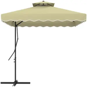 Best 2.5m Square Double Top Garden Parasol Cantilever Umbrella with Ruffles, Beige