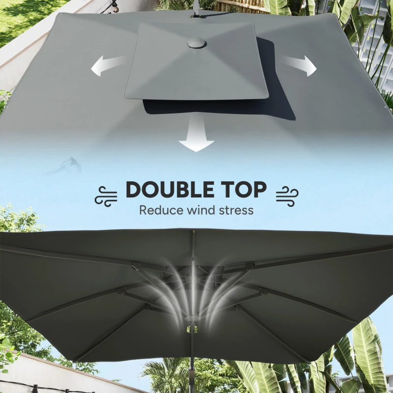 Best 3m Thick Fabric Cantilever Garden Parasol, with Cross Base - Grey - Image 7