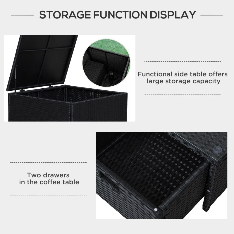 Best 4 Pieces Rattan Garden Furniture Set, 4 Seater Corner Sofa Set with Storage Box, 2 Drawers Coffee Table, Loveseats with Cushions, Wicker Garden Conservatory Furniture for Balcony, Black - Image 7