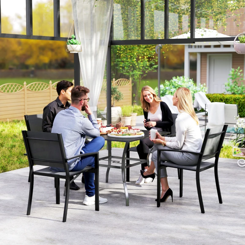 Best 94 x 94 cm Garden Table with Parasol Hole, Outdoor Dining Garden Table for Four with Slatted Metal Plate Top, Dark Grey - Image 7