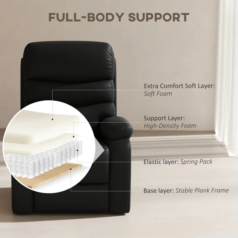 Best PU Leather Reclining Chair, Manual Recliner Chair with Padded Armrests, Retractable Footrest and Wood Frame, Black - Image 5