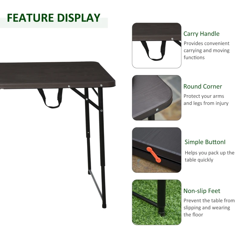 Best 4FT Portable Metal Picnic Table, 22Lx61Wx53/71.5H cm-Black/Brown - Image 4
