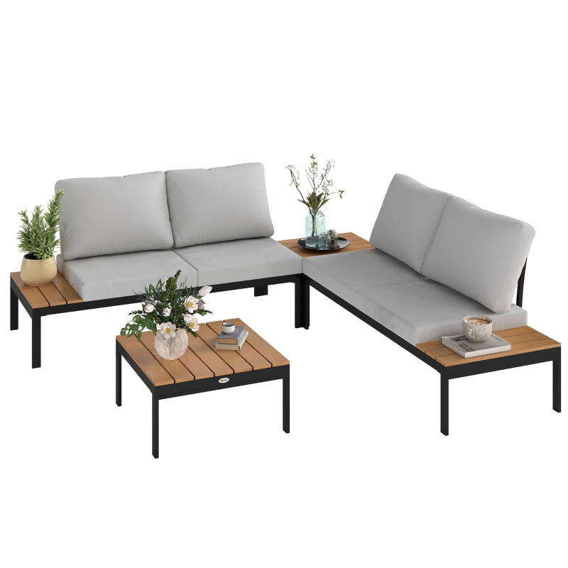Best Four-Piece Garden Corner Sofa Set with 2 Loveseats and 2 Coffee Tables - Teak - Image 10