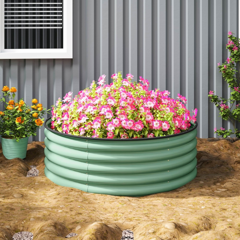 Best Galvanised Raised Garden Bed with Safety Edging, Outdoor Raised Planter Box with Gloves, 120 x 120 x 43cm, Light Green - Image 9